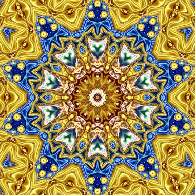 Benzersiz mandala, Oriental yuvarlak desen, mistik motifi, egzotik arka plan. Fantastik fraktal tasarım, geometrik doku parlayan renkli dijital sanat.