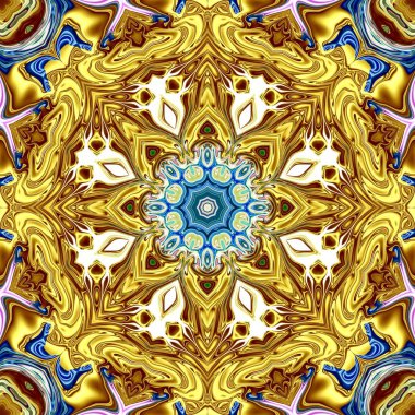 Benzersiz mandala, Oriental yuvarlak desen, mistik motifi, egzotik arka plan. Fantastik fraktal tasarım, geometrik doku parlayan renkli dijital sanat.