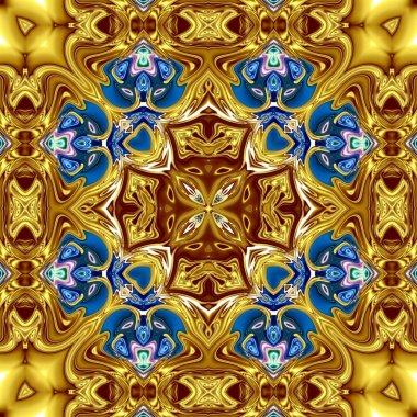 Benzersiz mandala, Oriental yuvarlak desen, mistik motifi, egzotik arka plan. Fantastik fraktal tasarım, geometrik doku parlayan renkli dijital sanat.