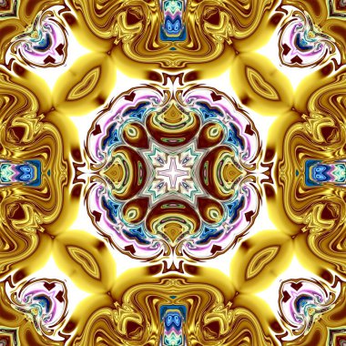 Benzersiz mandala, Oriental yuvarlak desen, mistik motifi, egzotik arka plan. Fantastik fraktal tasarım, geometrik doku parlayan renkli dijital sanat.