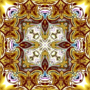 Benzersiz mandala, Oriental yuvarlak desen, mistik motifi, egzotik arka plan. Fantastik fraktal tasarım, geometrik doku parlayan renkli dijital sanat.