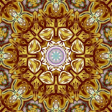 Benzersiz mandala, Oriental yuvarlak desen, mistik motifi, egzotik arka plan. Fantastik fraktal tasarım, geometrik doku parlayan renkli dijital sanat.