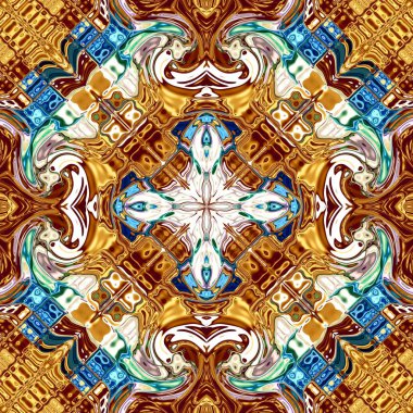 Benzersiz mandala, Oriental yuvarlak desen, mistik motifi, egzotik arka plan. Fantastik fraktal tasarım, geometrik doku parlayan renkli dijital sanat.