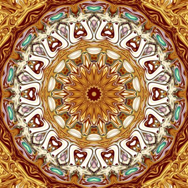 Benzersiz mandala, Oriental yuvarlak desen, mistik motifi, egzotik arka plan. Fantastik fraktal tasarım, geometrik doku parlayan renkli dijital sanat.