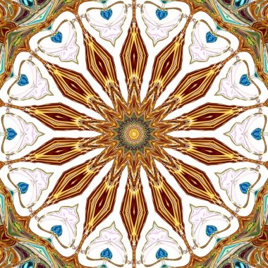 Benzersiz mandala, Oriental yuvarlak desen, mistik motifi, egzotik arka plan. Fantastik fraktal tasarım, geometrik doku parlayan renkli dijital sanat.