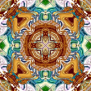 Benzersiz mandala, Oriental yuvarlak desen, mistik motifi, egzotik arka plan. Fantastik fraktal tasarım, geometrik doku parlayan renkli dijital sanat.