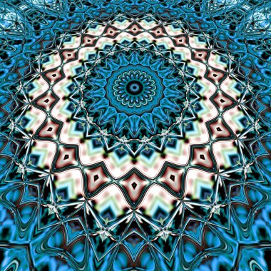 Benzersiz mandala, Oriental yuvarlak desen, mistik motifi, egzotik arka plan. Fantastik fraktal tasarım, geometrik doku parlayan renkli dijital sanat.