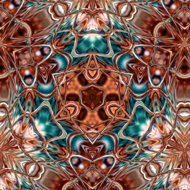 Benzersiz mandala, Oriental yuvarlak desen, mistik motifi, egzotik arka plan. Fantastik fraktal tasarım, geometrik doku parlayan renkli dijital sanat.