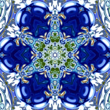 Benzersiz mandala, Oriental yuvarlak desen, mistik motifi, egzotik arka plan. Fantastik fraktal tasarım, geometrik doku parlayan renkli dijital sanat.