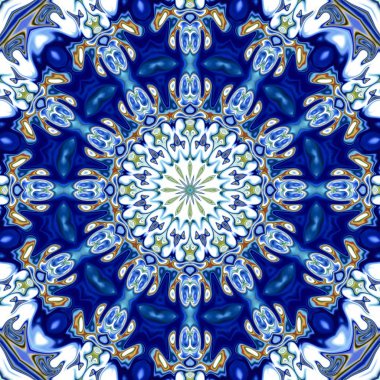 Benzersiz mandala, Oriental yuvarlak desen, mistik motifi, egzotik arka plan. Fantastik fraktal tasarım, geometrik doku parlayan renkli dijital sanat.