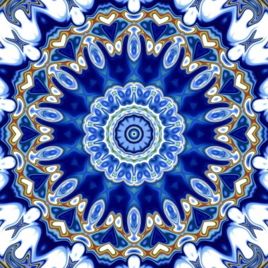 Benzersiz mandala, Oriental yuvarlak desen, mistik motifi, egzotik arka plan. Fantastik fraktal tasarım, geometrik doku parlayan renkli dijital sanat.