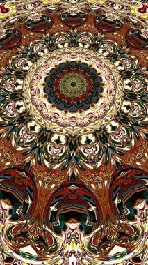 Benzersiz mandala, Oriental yuvarlak desen, mistik motifi, egzotik arka plan. Fantastik fraktal tasarım, geometrik doku parlayan renkli dijital sanat.