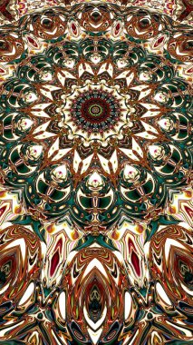 Benzersiz mandala, Oriental yuvarlak desen, mistik motifi, egzotik arka plan. Fantastik fraktal tasarım, geometrik doku parlayan renkli dijital sanat.