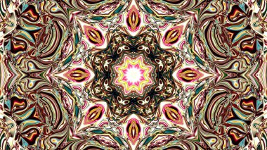 Benzersiz mandala, Oriental yuvarlak desen, mistik motifi, egzotik arka plan. Fantastik fraktal tasarım, geometrik doku parlayan renkli dijital sanat.