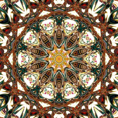 Benzersiz mandala, Oriental yuvarlak desen, mistik motifi, egzotik arka plan. Fantastik fraktal tasarım, geometrik doku parlayan renkli dijital sanat.