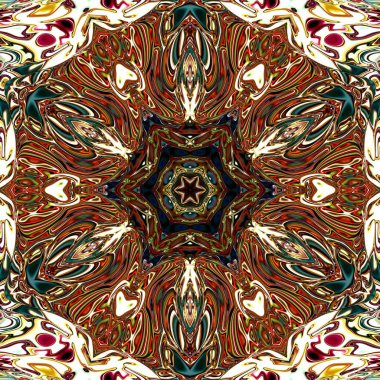 Benzersiz mandala, Oriental yuvarlak desen, mistik motifi, egzotik arka plan. Fantastik fraktal tasarım, geometrik doku parlayan renkli dijital sanat.