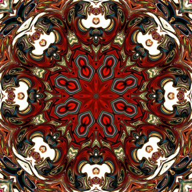 Benzersiz mandala, Oriental yuvarlak desen, mistik motifi, egzotik arka plan. Fantastik fraktal tasarım, geometrik doku parlayan renkli dijital sanat.