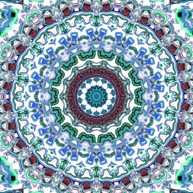 Benzersiz mandala, Oriental yuvarlak desen, mistik motifi, egzotik arka plan. Fantastik fraktal tasarım, geometrik doku parlayan renkli dijital sanat.