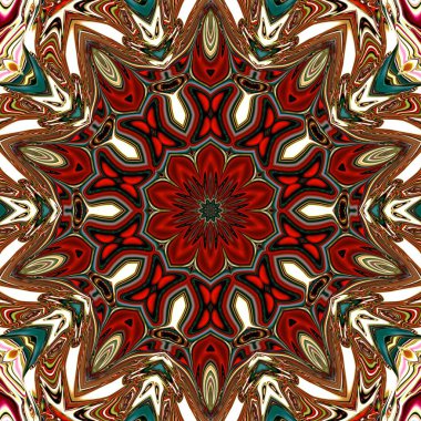 Benzersiz mandala, Oriental yuvarlak desen, mistik motifi, egzotik arka plan. Fantastik fraktal tasarım, geometrik doku parlayan renkli dijital sanat.