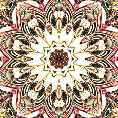 Benzersiz mandala, Oriental yuvarlak desen, mistik motifi, egzotik arka plan. Fantastik fraktal tasarım, geometrik doku parlayan renkli dijital sanat.