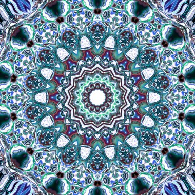 Benzersiz mandala, Oriental yuvarlak desen, mistik motifi, egzotik arka plan. Fantastik fraktal tasarım, geometrik doku parlayan renkli dijital sanat.