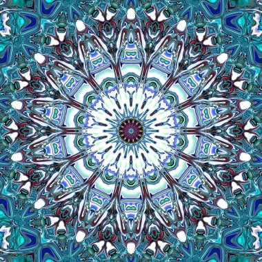 Benzersiz mandala, Oriental yuvarlak desen, mistik motifi, egzotik arka plan. Fantastik fraktal tasarım, geometrik doku parlayan renkli dijital sanat.