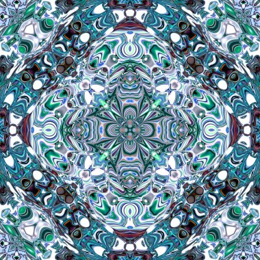 Benzersiz mandala, Oriental yuvarlak desen, mistik motifi, egzotik arka plan. Fantastik fraktal tasarım, geometrik doku parlayan renkli dijital sanat.