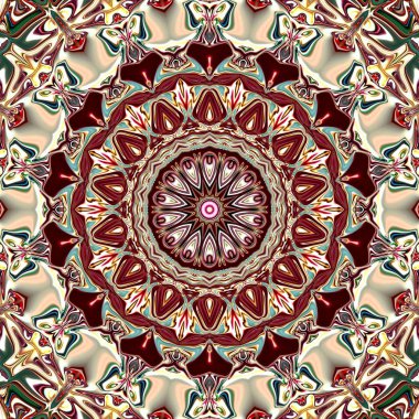 Benzersiz mandala, Oriental yuvarlak desen, mistik motifi, egzotik arka plan. Fantastik fraktal tasarım, geometrik doku parlayan renkli dijital sanat.