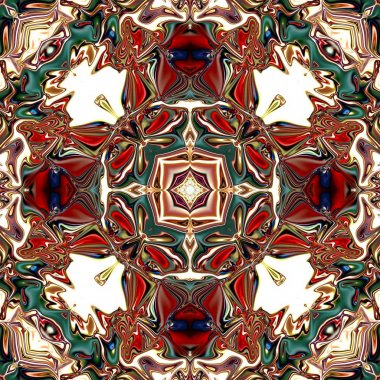 Benzersiz mandala, Oriental yuvarlak desen, mistik motifi, egzotik arka plan. Fantastik fraktal tasarım, geometrik doku parlayan renkli dijital sanat.