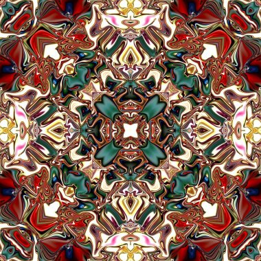 Benzersiz mandala, Oriental yuvarlak desen, mistik motifi, egzotik arka plan. Fantastik fraktal tasarım, geometrik doku parlayan renkli dijital sanat.