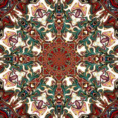 Benzersiz mandala, Oriental yuvarlak desen, mistik motifi, egzotik arka plan. Fantastik fraktal tasarım, geometrik doku parlayan renkli dijital sanat.