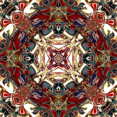 Benzersiz mandala, Oriental yuvarlak desen, mistik motifi, egzotik arka plan. Fantastik fraktal tasarım, geometrik doku parlayan renkli dijital sanat.