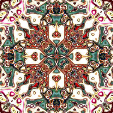 Benzersiz mandala, Oriental yuvarlak desen, mistik motifi, egzotik arka plan. Fantastik fraktal tasarım, geometrik doku parlayan renkli dijital sanat.