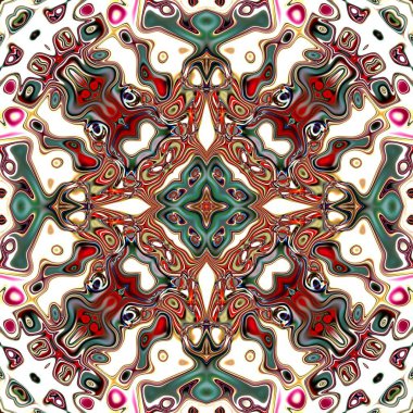 Benzersiz mandala, Oriental yuvarlak desen, mistik motifi, egzotik arka plan. Fantastik fraktal tasarım, geometrik doku parlayan renkli dijital sanat.