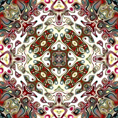 Benzersiz mandala, Oriental yuvarlak desen, mistik motifi, egzotik arka plan. Fantastik fraktal tasarım, geometrik doku parlayan renkli dijital sanat.