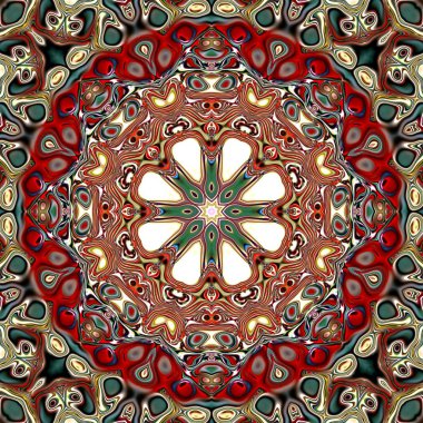 Benzersiz mandala, Oriental yuvarlak desen, mistik motifi, egzotik arka plan. Fantastik fraktal tasarım, geometrik doku parlayan renkli dijital sanat.