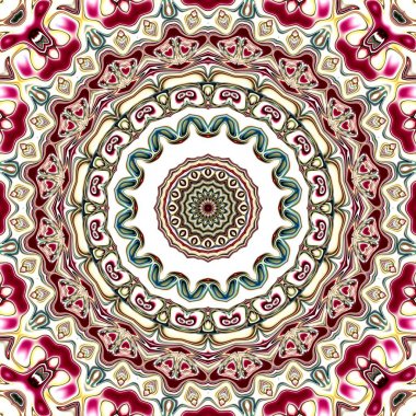 Benzersiz mandala, Oriental yuvarlak desen, mistik motifi, egzotik arka plan. Fantastik fraktal tasarım, geometrik doku parlayan renkli dijital sanat.