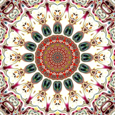 Benzersiz mandala, Oriental yuvarlak desen, mistik motifi, egzotik arka plan. Fantastik fraktal tasarım, geometrik doku parlayan renkli dijital sanat.