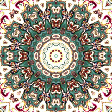 Benzersiz mandala, Oriental yuvarlak desen, mistik motifi, egzotik arka plan. Fantastik fraktal tasarım, geometrik doku parlayan renkli dijital sanat.