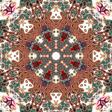 Benzersiz mandala, Oriental yuvarlak desen, mistik motifi, egzotik arka plan. Fantastik fraktal tasarım, geometrik doku parlayan renkli dijital sanat.