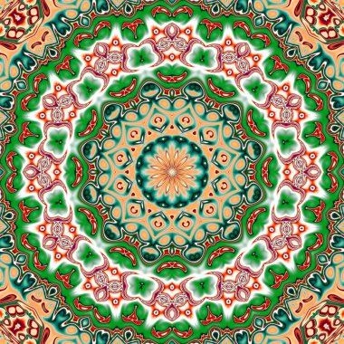 Benzersiz mandala, Oriental yuvarlak desen, mistik motifi, egzotik arka plan. Fantastik fraktal tasarım, geometrik doku parlayan renkli dijital sanat.
