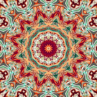 Benzersiz mandala, Oriental yuvarlak desen, mistik motifi, egzotik arka plan. Fantastik fraktal tasarım, geometrik doku parlayan renkli dijital sanat.