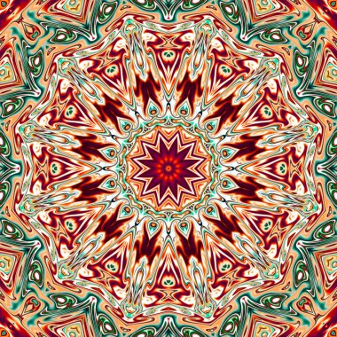Benzersiz mandala, Oriental yuvarlak desen, mistik motifi, egzotik arka plan. Fantastik fraktal tasarım, geometrik doku parlayan renkli dijital sanat.