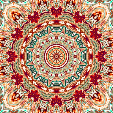 Benzersiz mandala, Oriental yuvarlak desen, mistik motifi, egzotik arka plan. Fantastik fraktal tasarım, geometrik doku parlayan renkli dijital sanat.