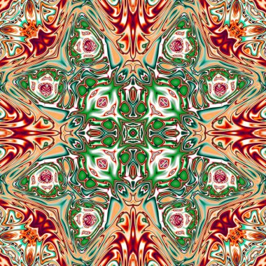 Benzersiz mandala, Oriental yuvarlak desen, mistik motifi, egzotik arka plan. Fantastik fraktal tasarım, geometrik doku parlayan renkli dijital sanat.