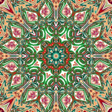 Benzersiz mandala, Oriental yuvarlak desen, mistik motifi, egzotik arka plan. Fantastik fraktal tasarım, geometrik doku parlayan renkli dijital sanat.