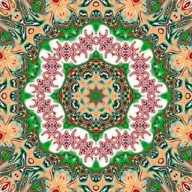 Benzersiz mandala, Oriental yuvarlak desen, mistik motifi, egzotik arka plan. Fantastik fraktal tasarım, geometrik doku parlayan renkli dijital sanat.