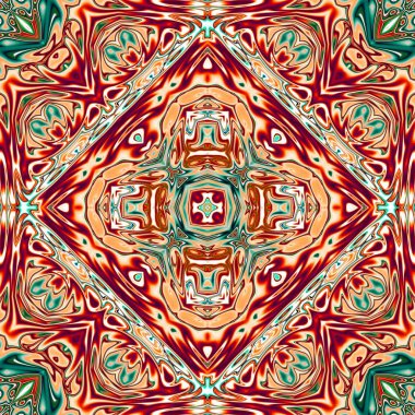 Benzersiz mandala, Oriental yuvarlak desen, mistik motifi, egzotik arka plan. Fantastik fraktal tasarım, geometrik doku parlayan renkli dijital sanat.