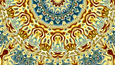 Benzersiz mandala, Oriental yuvarlak desen, mistik motifi, egzotik arka plan. Fantastik fraktal tasarım, geometrik doku parlayan renkli dijital sanat.