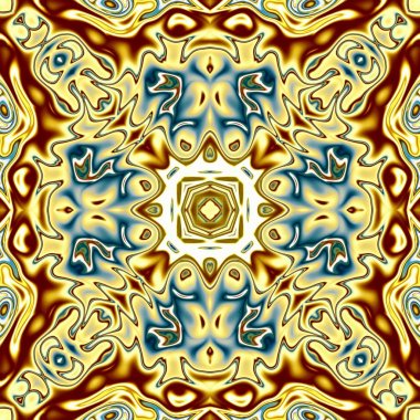 Benzersiz mandala, Oriental yuvarlak desen, mistik motifi, egzotik arka plan. Fantastik fraktal tasarım, geometrik doku parlayan renkli dijital sanat.